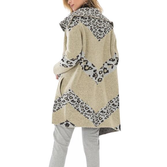 [BCBG Maxsport] Oversized Open Front Chunky Knit Draped Leopard Cardigan Small S - Picture 2 of 12